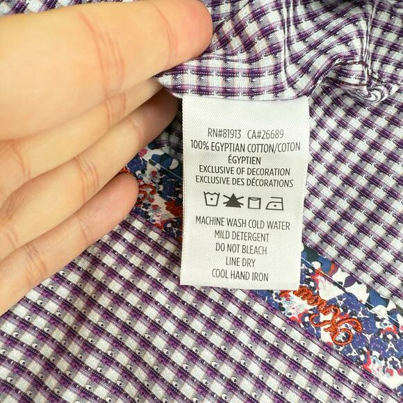 Robert Graham Woven Button Front Long Sleeve Casual Shirt Purple White Check M - Picture 6 of 9